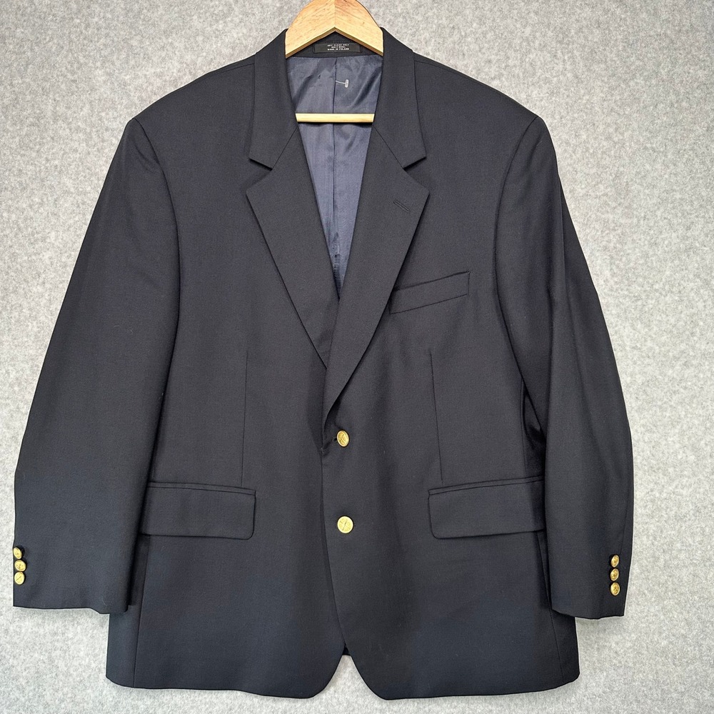 John Weitz Signature Collection‎ Navy Blue Wool Blazer Jacket Gold Button 44S